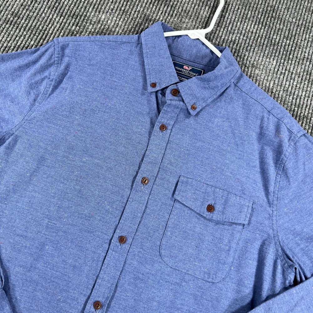 Vineyard Vines Shirt Mens Large Blue Solid Slim Fit Crosby Long Sleeve Button